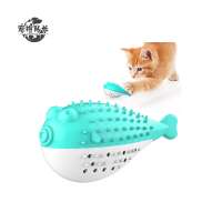 Customized Oem Piranha Puffer Fish Toothbrush Cleaning Sound Crinkle Catnip Cat Toy